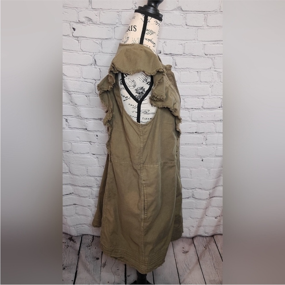 Pilcro Flutter-Sleeve Buttondown Tunic Dress in Moss Brown - Size L - Picture 4 of 14